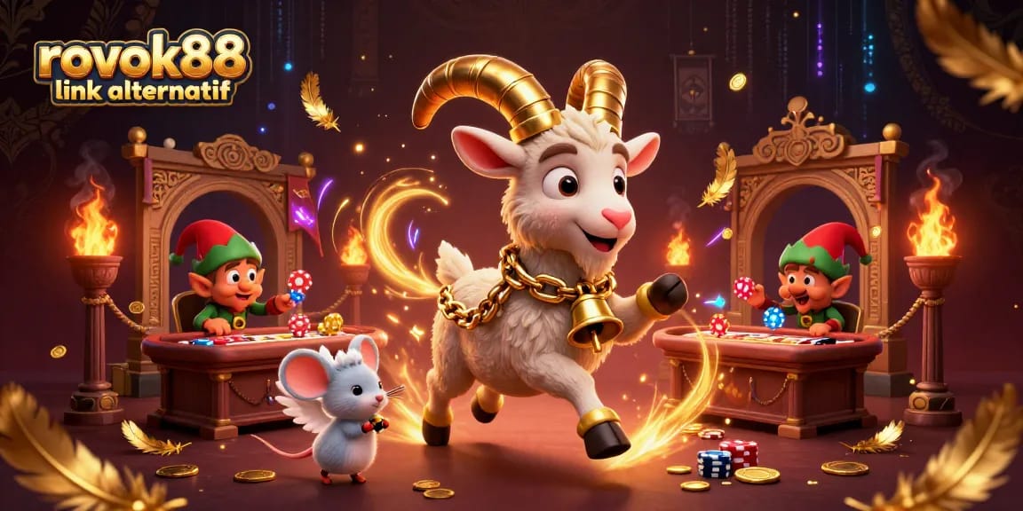 Join rokok88 link alternatif for thrilling gaming experiences in a festive 3D casino scene.