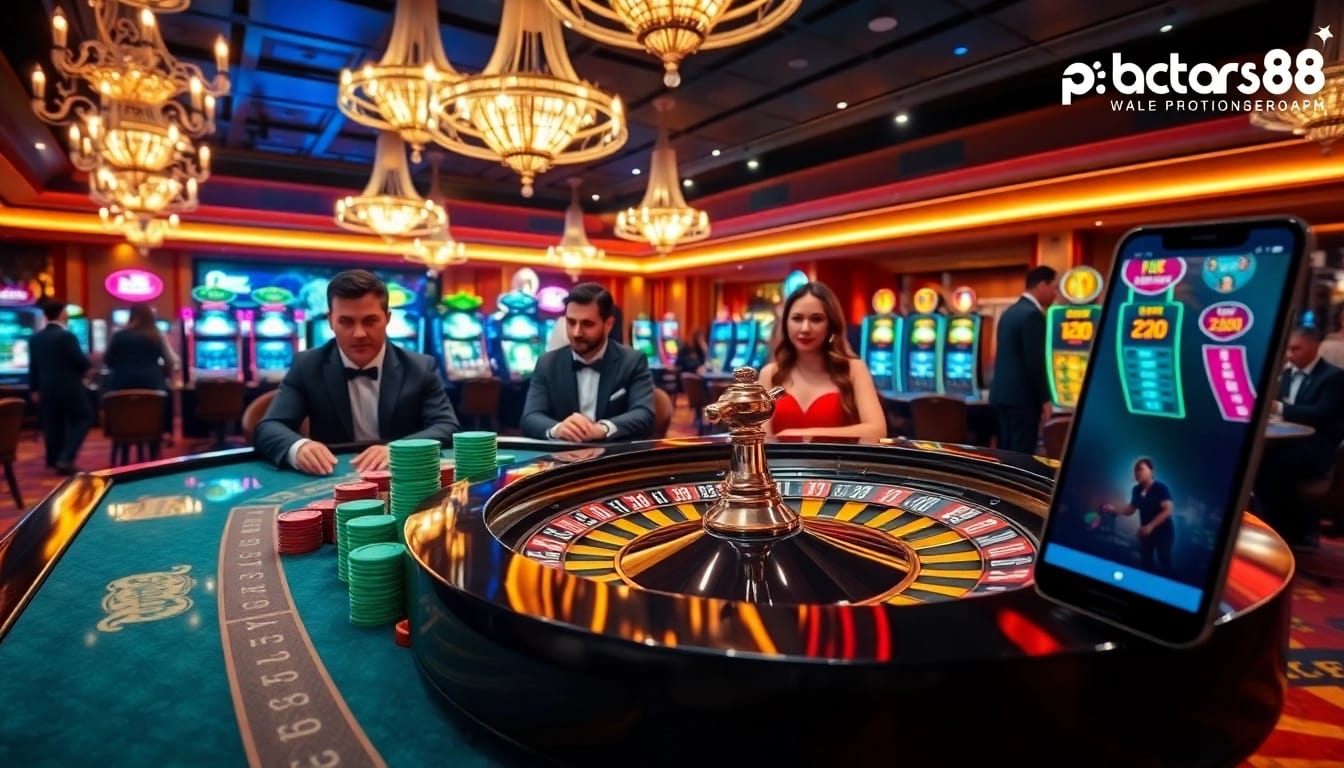 Experience the thrill of Batara88 at a vibrant casino with roulette and slot machines.