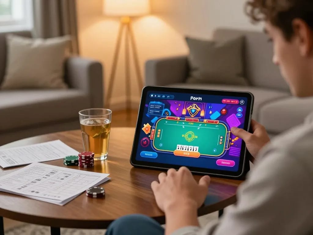Experiment with kuwin vip gaming experience on a tablet in a stylish living room.