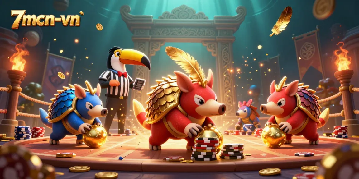 Engaging 3D illustration of 7mcn-vn pangolin rivals in a dynamic casino showdown.