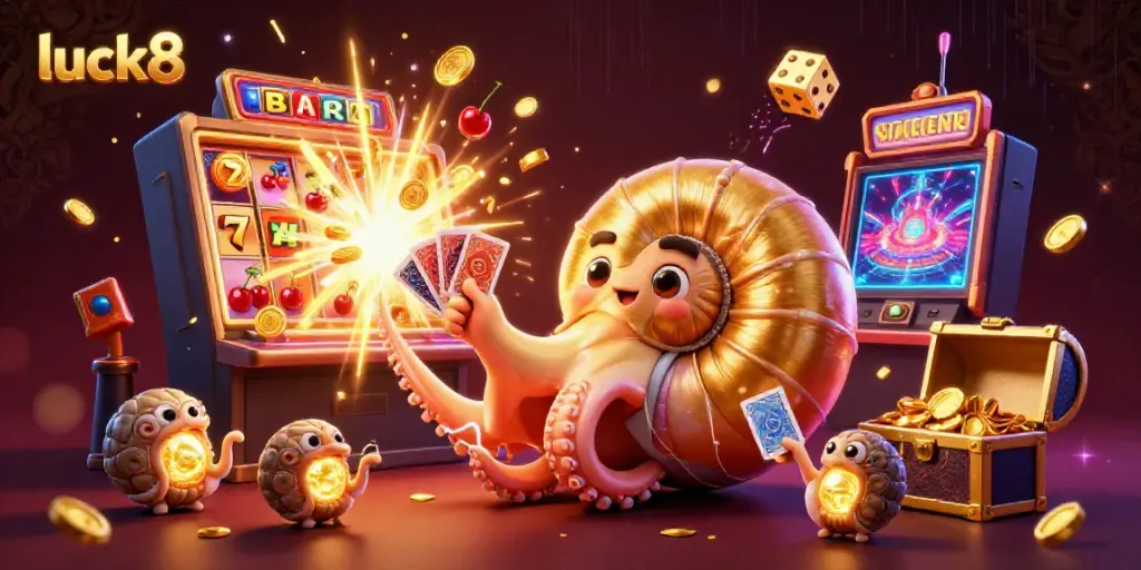 Engage in vibrant gaming action at luck8 with a 3D nautilus, glowing companions, and thrilling jackpot moments.