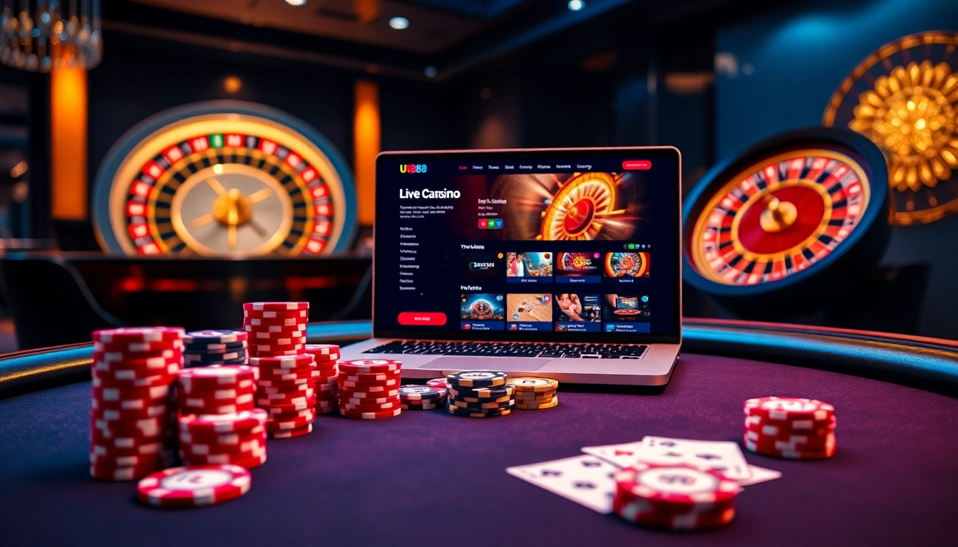 Experience thrilling online gaming at UU88 with a vibrant casino interface and poker setup.