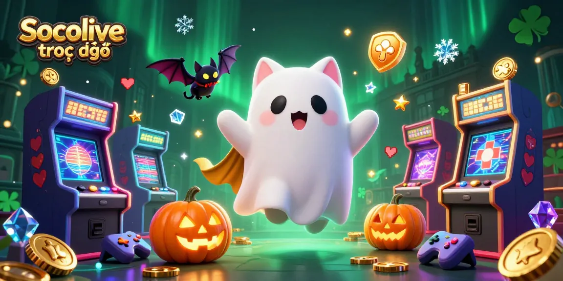 Socolive trực tiếp showcases a ghost cat and bat in a haunted casino, emphasizing gambling fun.