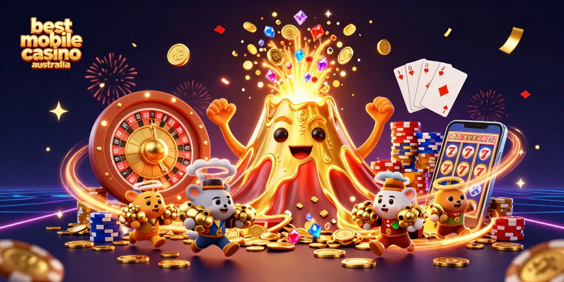 Experience the best mobile casino Australia with an exciting 3D scene featuring treasures, games, and triumph!